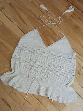 Denim & Supply Ralph Lauren Cream Crochet Halter Top - Open Knit